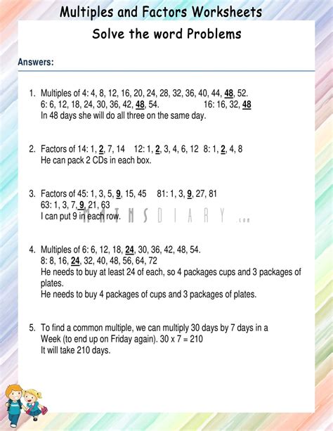 Word Problems Multiples and factors worksheets - Math Worksheets ...