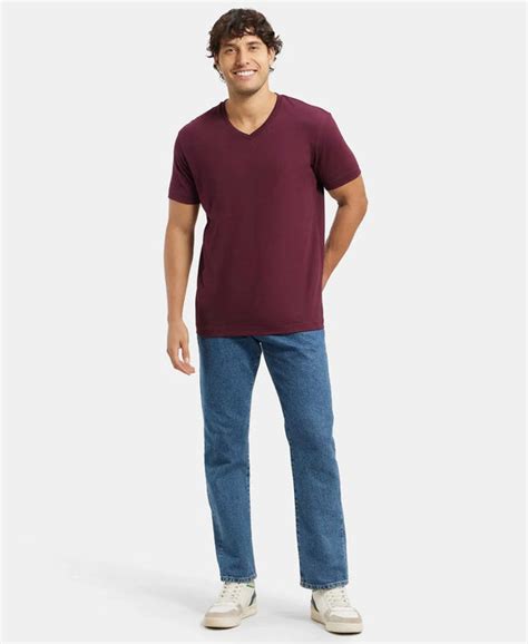 Buy Super Combed Cotton Rich Solid V Neck Half Sleeve T-Shirt - Wine ...