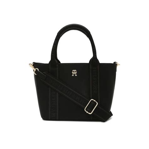Buy Tommy Hilfiger Solid Black Pu Handbag Online