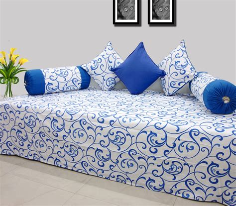 Buy Floral 144 TC Blue Printed Diwan Set (6 Pcs)By Aurave decor Online ...