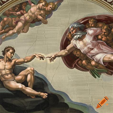 The Creation of Adam, showing God reaching towards Adam's hand. on Craiyon