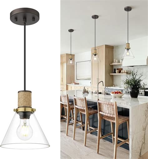 Glass Pendant Lights Kitchen Island, HWH 1-Light Hanging Light Fixtures ...