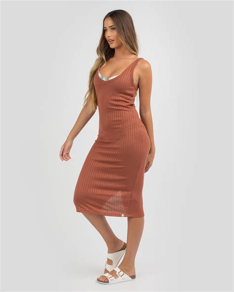 Shop Rip Curl Premium Rib Midi Dress In Copper - Fast Shipping & Easy ...