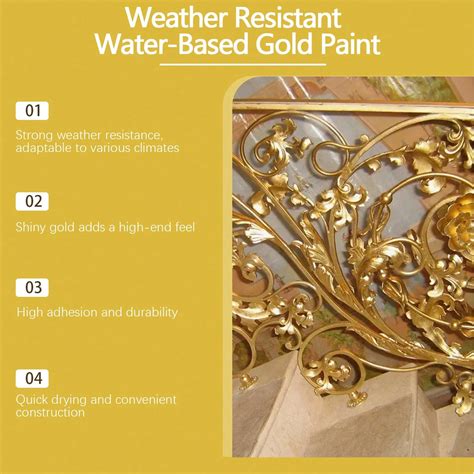 150g Weather-Resistant Water-Based Gold Paint Metallic Paint Weather-Resistant Water-Based Roman ...
