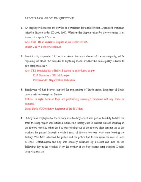 Labour Law - Problem Questions Analysis and Case Studies (LLB 101 ...