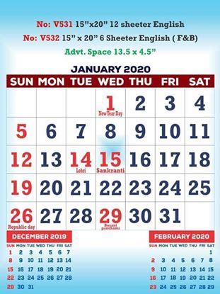 V524 English (F&B) - 15" x 20" 6 Sheeter Monthly Calendar 2020 Vivid ...