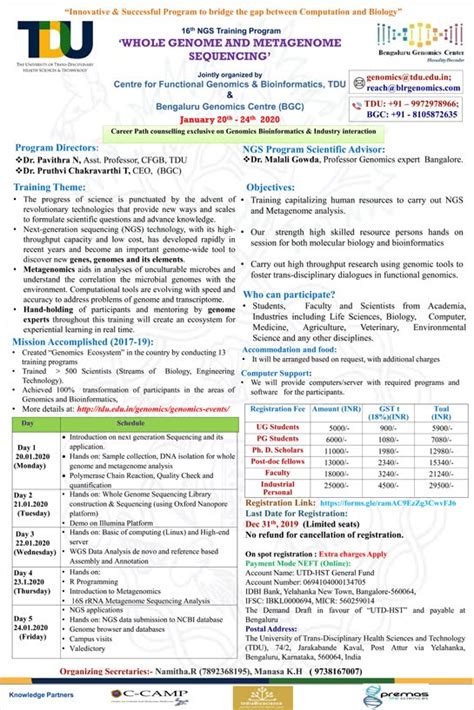 16th NGS Training Program WHOLE GENOME AND METAGENOME SEQUENCING ...