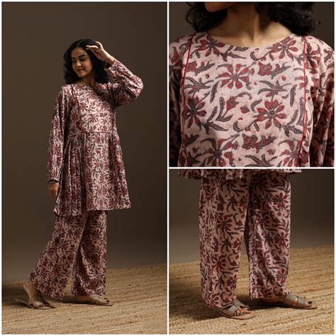 Brown Block Print Natural Dyed Cotton Vanaspati Bagru Co-Ord Set