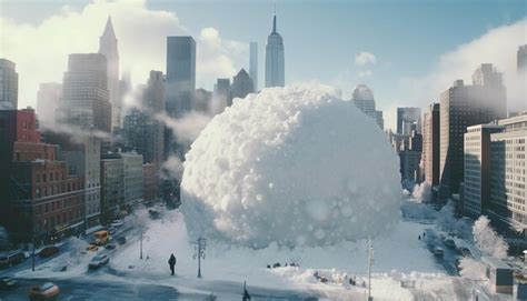 Gigantic snowball rolling through a city in 8k cinematic shot | Premium ...