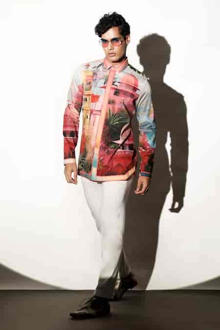 Buy Multi Color Cotton Amethyst Printed Shirt For Men by Mr. Ajay Kumar ...