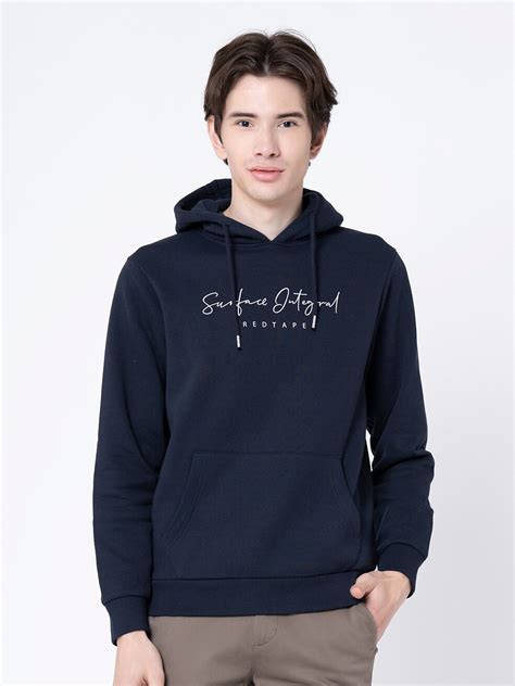 Buy Red Tape Men Navy Blue Printed Hooded Sweatshirt - Sweatshirts for ...