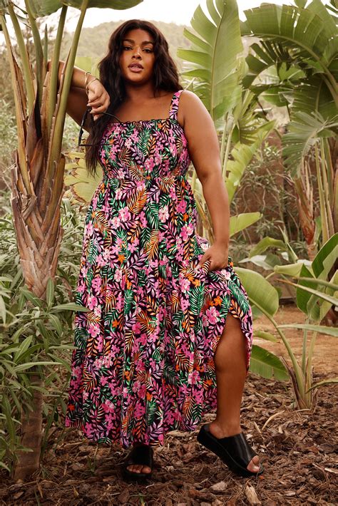 YOURS Plus Size Pink Tropical Print Tiered Maxi Dress | Yours Clothing