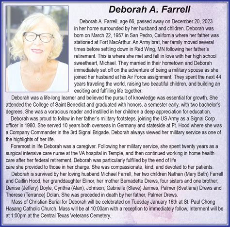 Deborah A. Farrell | Obituaries | kdhnews.com