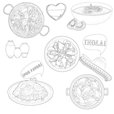 Spanish Cuisine Coloring Page | Coloring Pages Mimi Panda