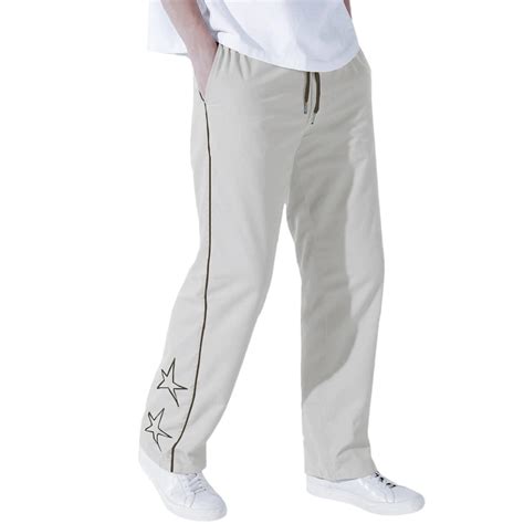 Casual Pants for Men European Star Embroidery Straight Loose Elastic ...