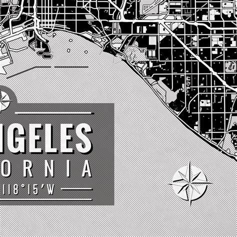 LOS ANGELES Map With Coordinates Los Angeles Map Map Art - Etsy