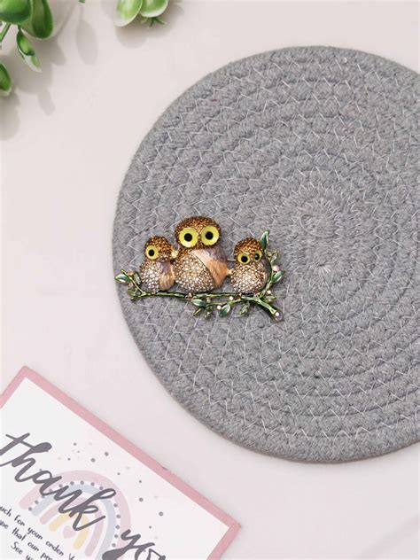 Golden Owl Family Brooch