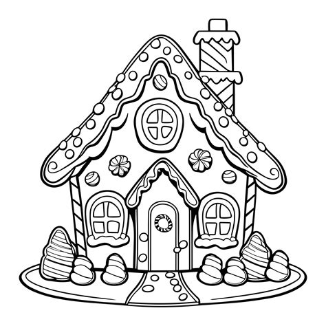 Christmas Gingerbread House Coloring Page for Kids, AI Generated 33026034 PNG
