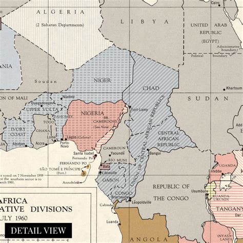 1960 Africa Map - Vintage Map of Africa Administrative Divisions - History Map of Africa Poster ...