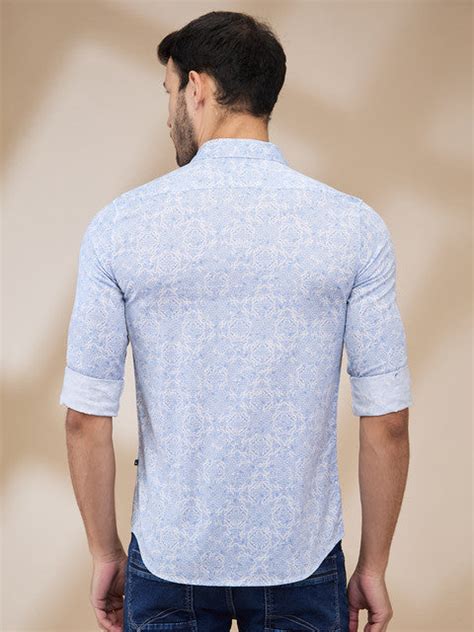 Parx Men Blue Printed Slim Fit Cotton Casual Shirts – MyRaymond