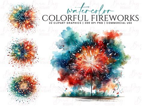 Watercolor Colorful Fireworks Clipart Graphic by busydaydesign ...