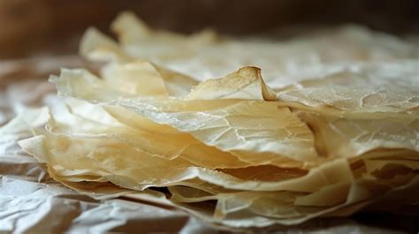 Premium Photo | Closeup of a stack of handmade filo pastry sheets