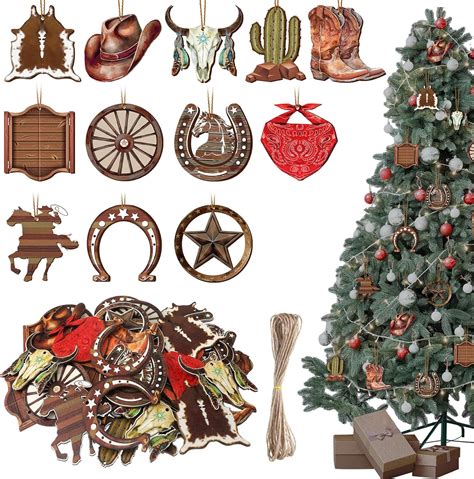 Vercraft 36 Pcs Western Cowboy Ornaments for Christmas Tree Hanging ...