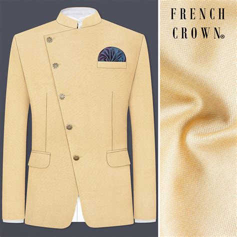 Marzipan Cream Textured Premium Wool Blend Bandhgala/Jodhpuri Blazer ...