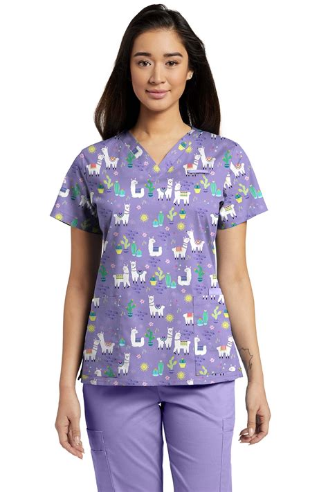 Ladies Llamaste Print Scrub Top | The Scrub Store