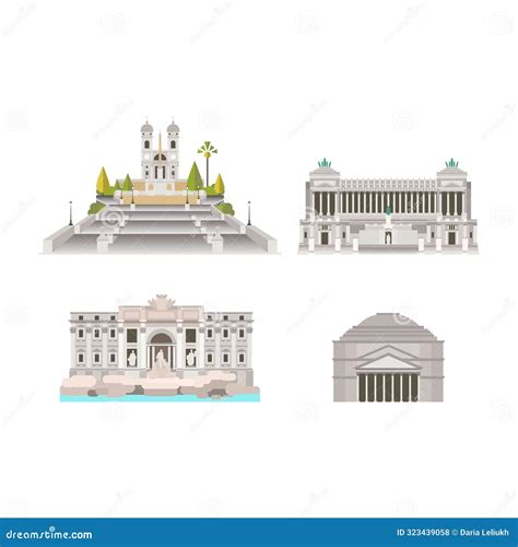 Collection Of Cartoon Symbols Of Rome, Italy. Popular Tourist Architectural Objects. Vector ...