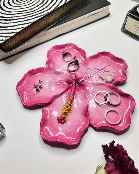 Itzel on Instagram: "Hibiscus flower jewelry tray. Made from Apoxie Sculpt Modeling Compound ...