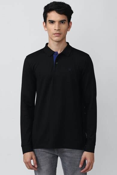 Buy Men Black Solid Polo Neck T-shirt Online - 741507 | Van Heusen