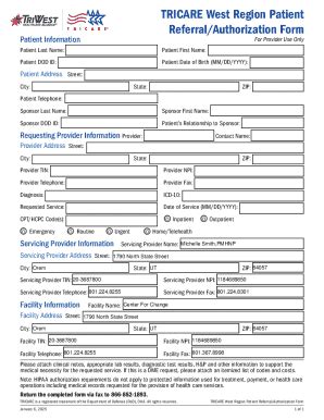 Fillable Online Tricare West Region Patient Referral/authorization Form ...