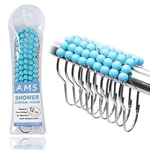 Buy AMS Shower Curtain Hooks Rings - 100% Stainless Steel - Decorative ...