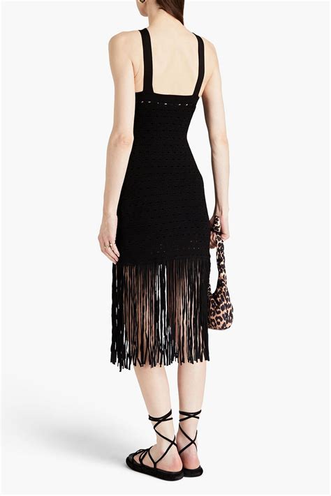 SANDRO Fringed stretch-knit midi dress | THE OUTNET