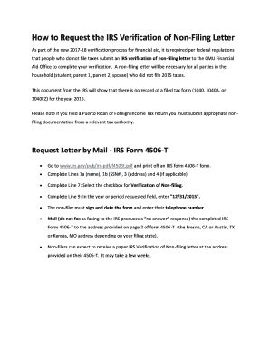 Fillable Online How to Request the IRS Verification of Non-Filing ...