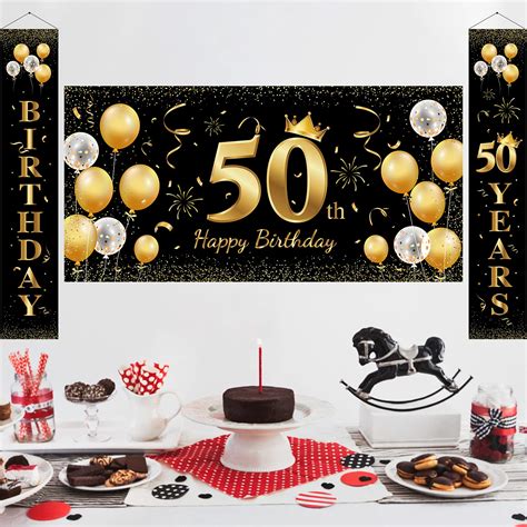 Buy KAINSY 50th Birthday Decorations Set, Black Gold 50th Birthday ...