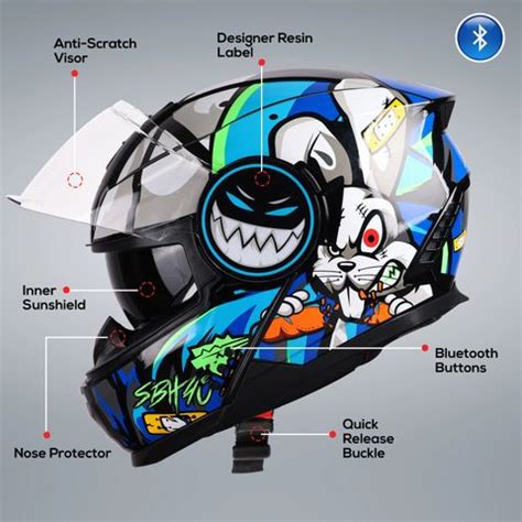 Steelbird Crazy Doe Bluetooth Full Face ISI Certified Helmet for Men ...