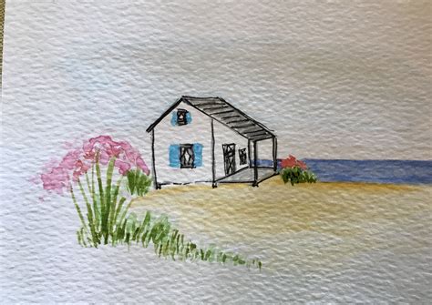 Beach House Drawing with Watercolor