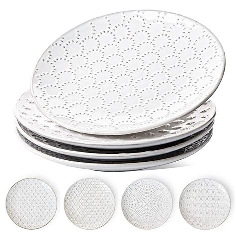 LE TAUCI Salad Plates 8 Inch, Embossment Stoneware Round Plate for ...