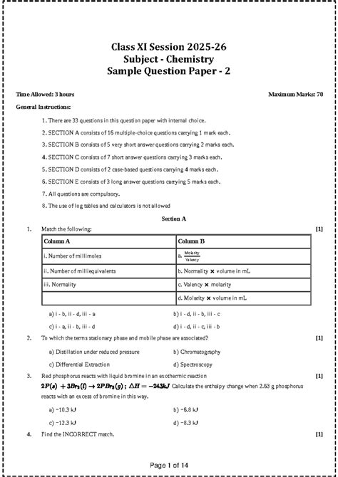 Class XI Chemistry Sample Question Paper 2 - Studocu