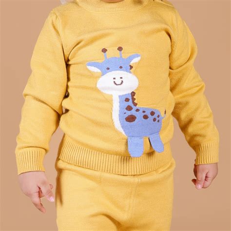 Cute Giraffe Knitted Winter Co-Ord Set - Mustard – Mama and Peaches