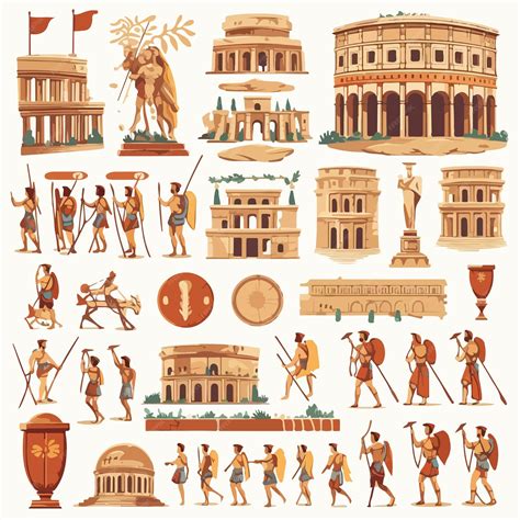 Ancient Rome Empire Symbols and Characters Vector Illustration Set ...