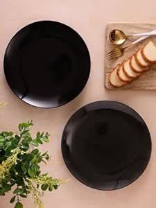 Buy VarEesha Handmade Ebony Glossy Black Ceramic Dinner Plates Set of ...