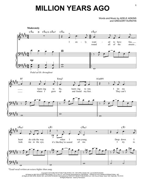 Million Years Ago by Adele Sheet Music for Piano & Vocal at Sheet Music Direct