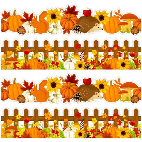 Whaline 69FT Fall Bulletin Board Borders Autumn Fence Flower Border ...