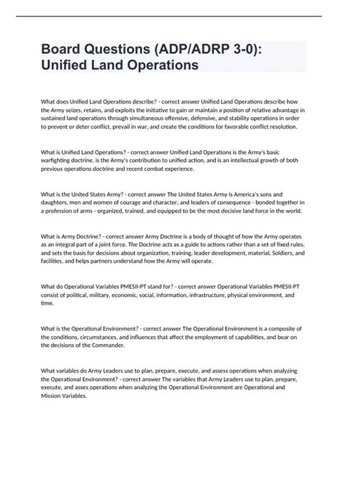 Board Questions (ADP ADRP 3-0) Unified Land Operations Question and ...