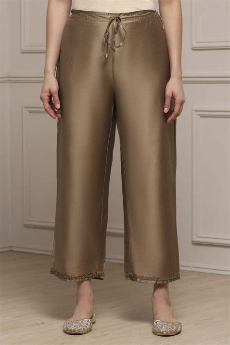 Buy Gold Polyester Straight Palazzos Online at Biba India