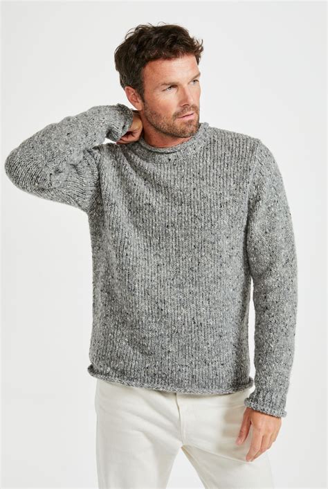 Raheen Tweed Roll Neck Mens Sweater - Light Grey