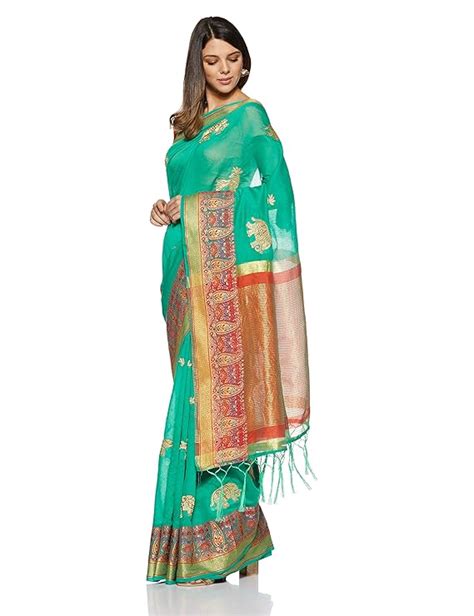 Buy Aalia Art Silk Embroidered Saree with Blouse piece (8823-Green-One ...